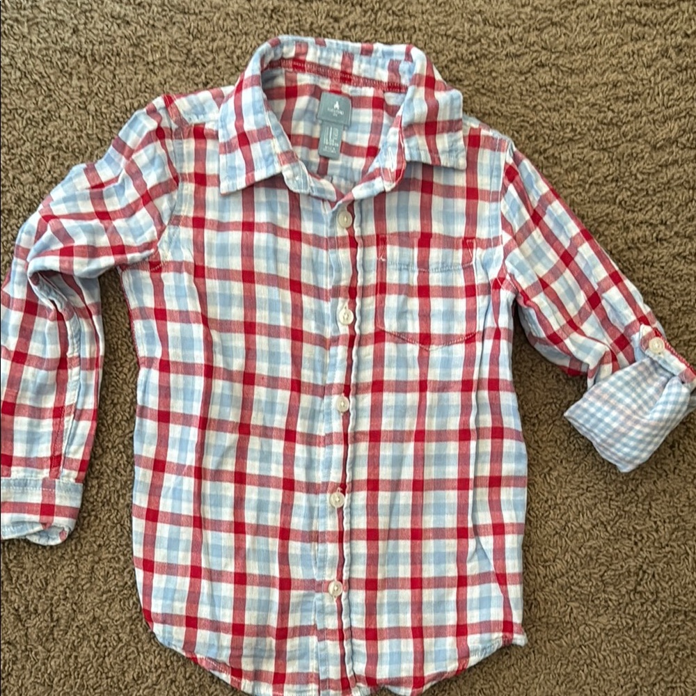 GAP Red and White Button Down Shirt Classic Plaid